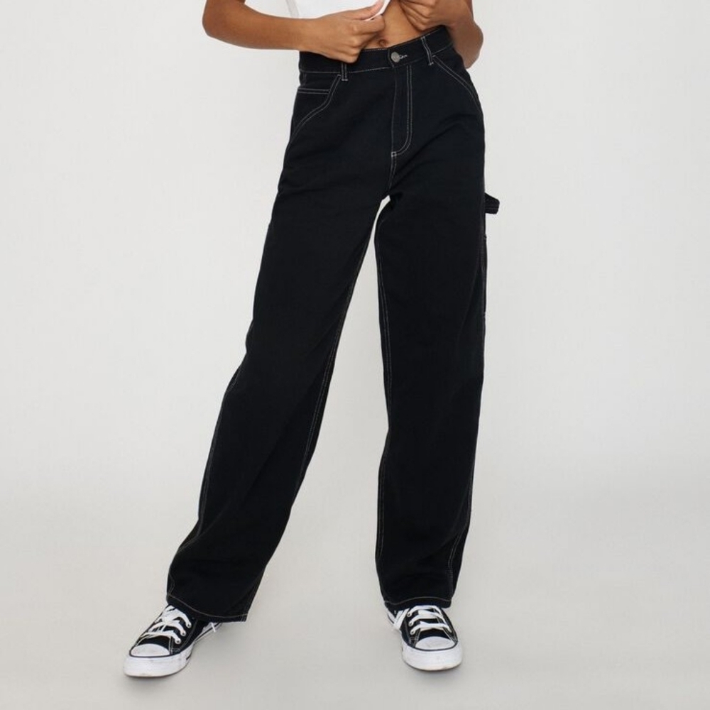 Garage Carpenter Pants - Black With White Contrast Stitching, Size 1